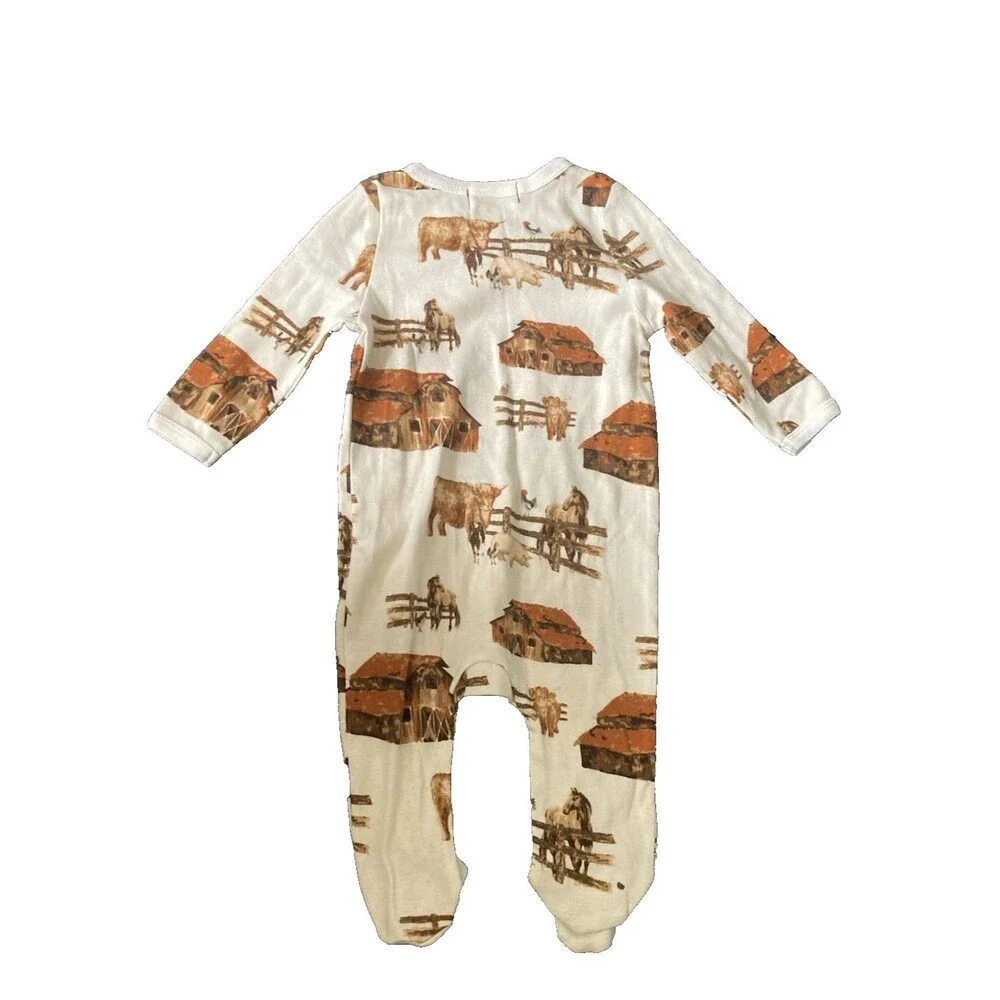 MILKBARN 0-3M One Piece Romper Sleeper Horses Barn Organic Cotton New With Tags